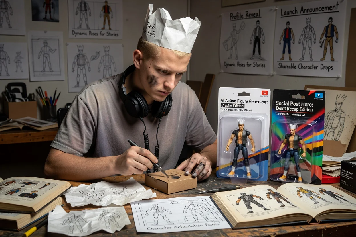 Planned creator action figure image for a social post
