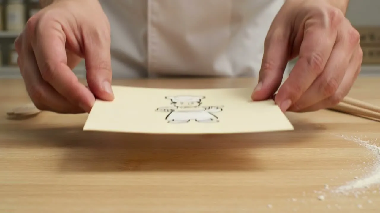 A doodle card becomes a tiny baker figure in motion