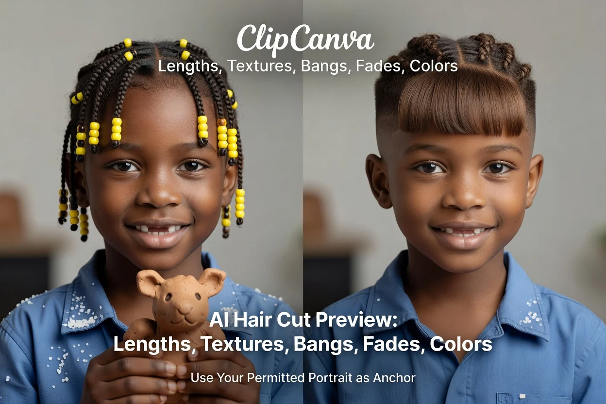 Planned portrait reference and AI haircut preview comparison