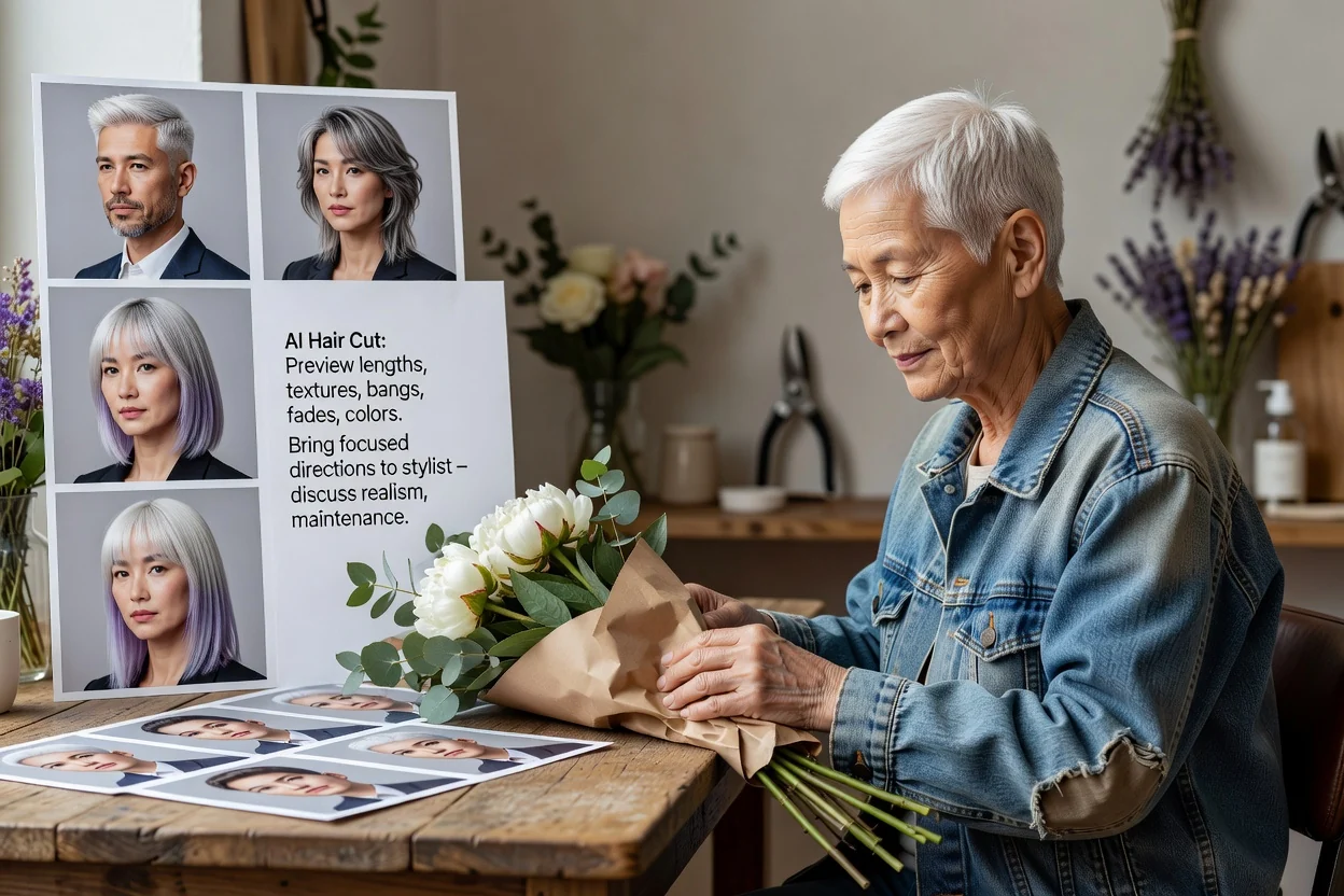Planned AI haircut references prepared for a salon consultation