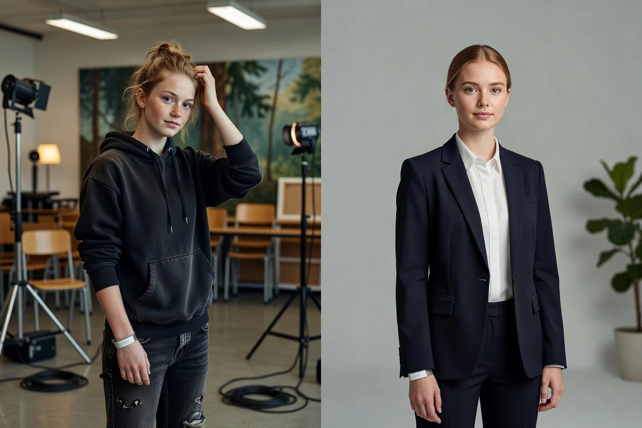 Retratos generados por IA planeados con ropa profesional y fondos variados