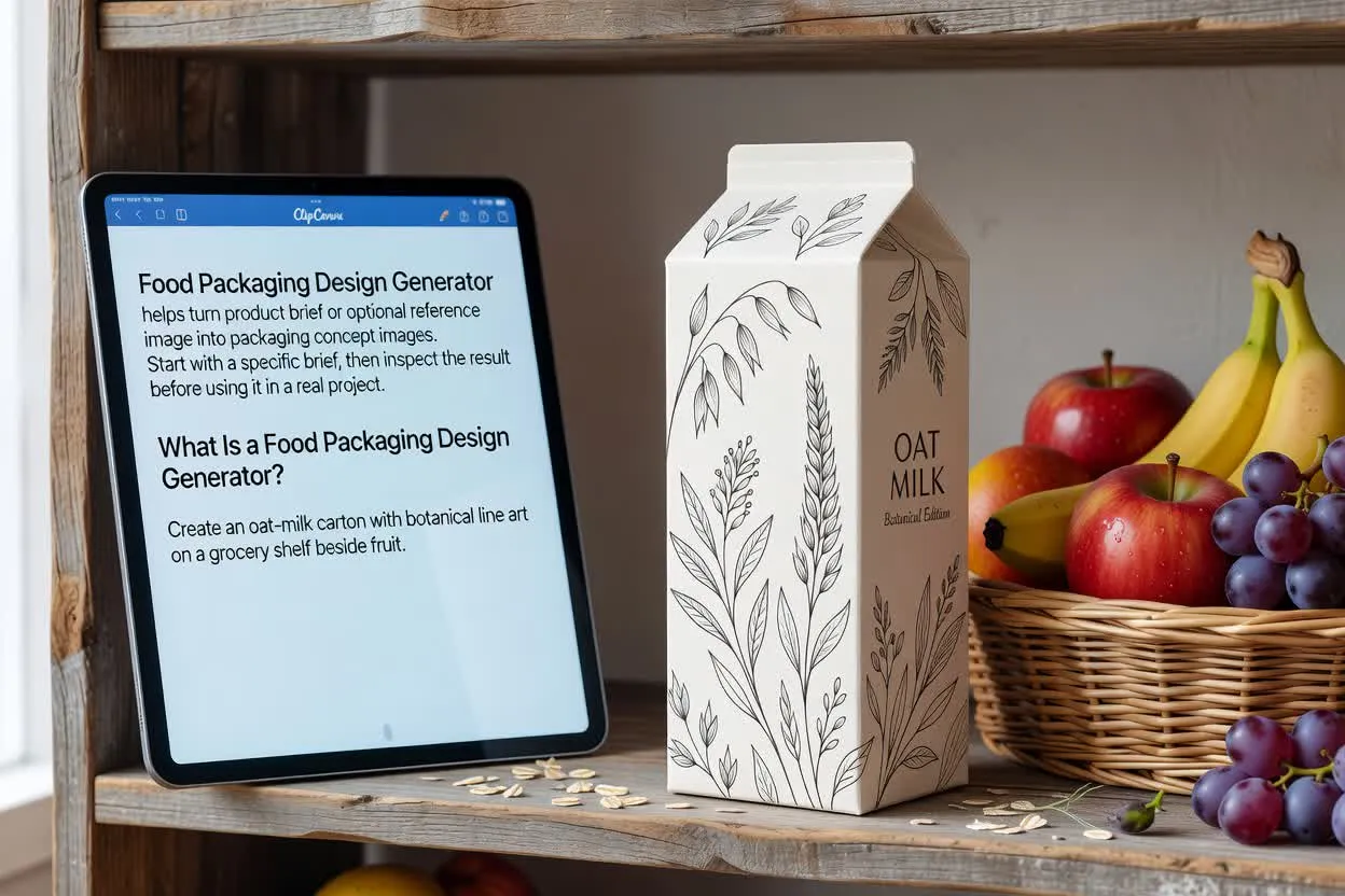 Ejemplo previsto que explica el generador de diseños de envases para alimentos