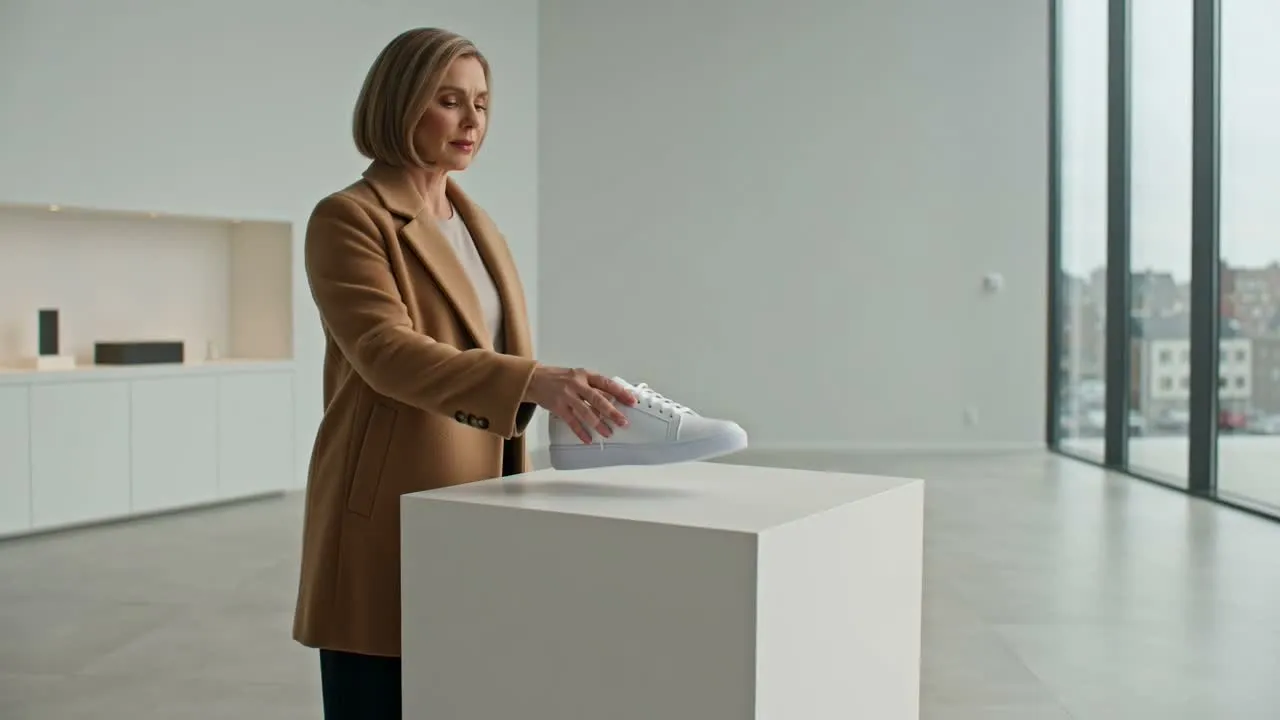 A blank sneaker on a plinth tested from day to dusk