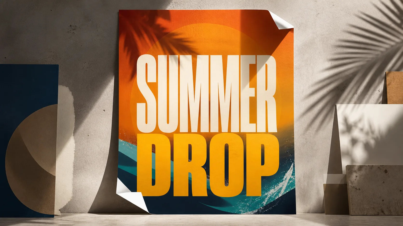 AI 生成的進階海報Mockup,包含清楚可讀的 SUMMER DROP 標題