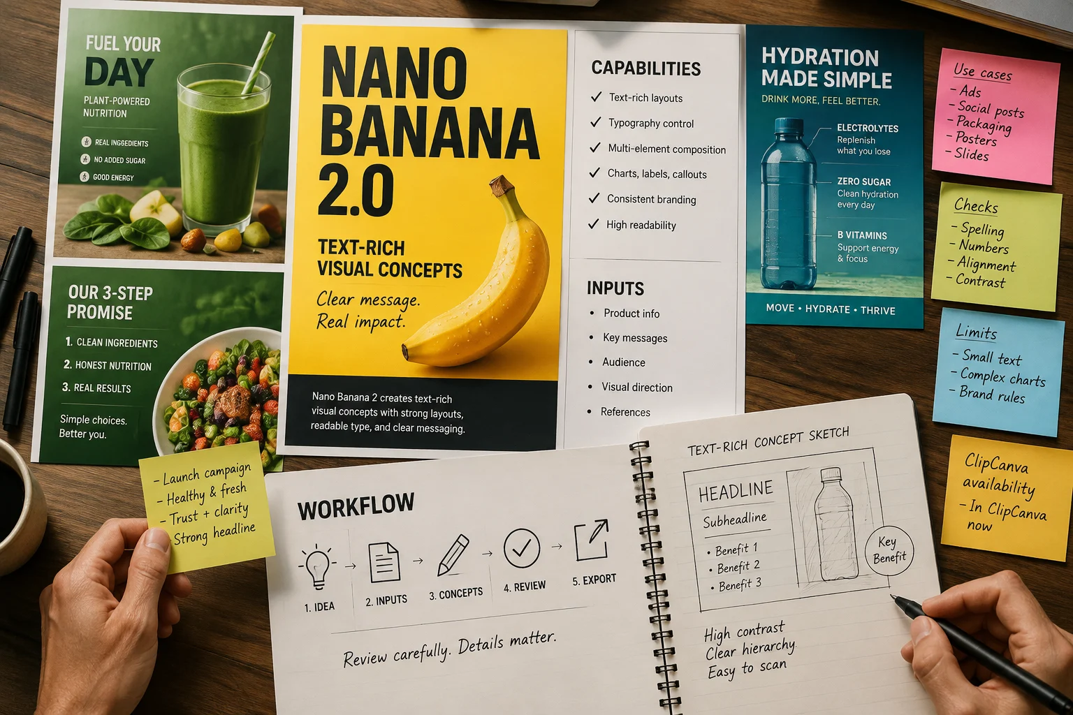 Ejemplo de concepto visual con mucho texto para Nano Banana 2