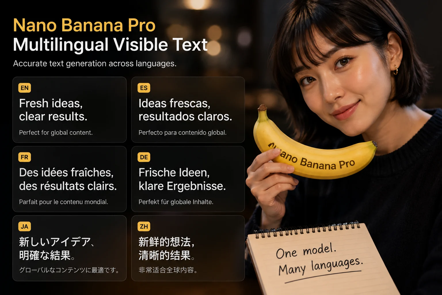 Multilingual visible text example for Nano Banana Pro capability review