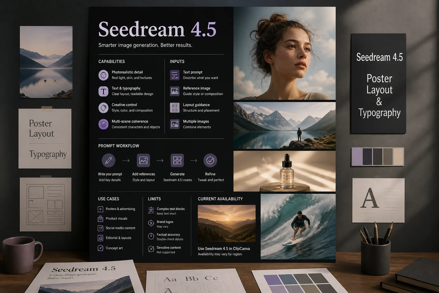 Ejemplo de diseño de póster y tipografía para evaluar Seedream 4.5.