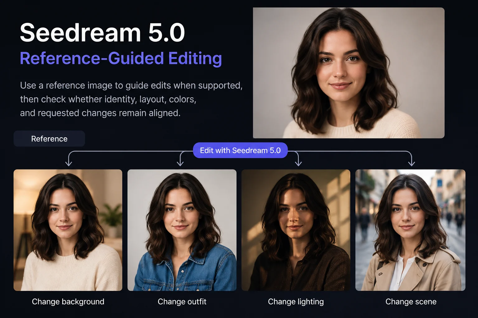 Ejemplo de edición guiada por referencia generada con Seedream 5.0.