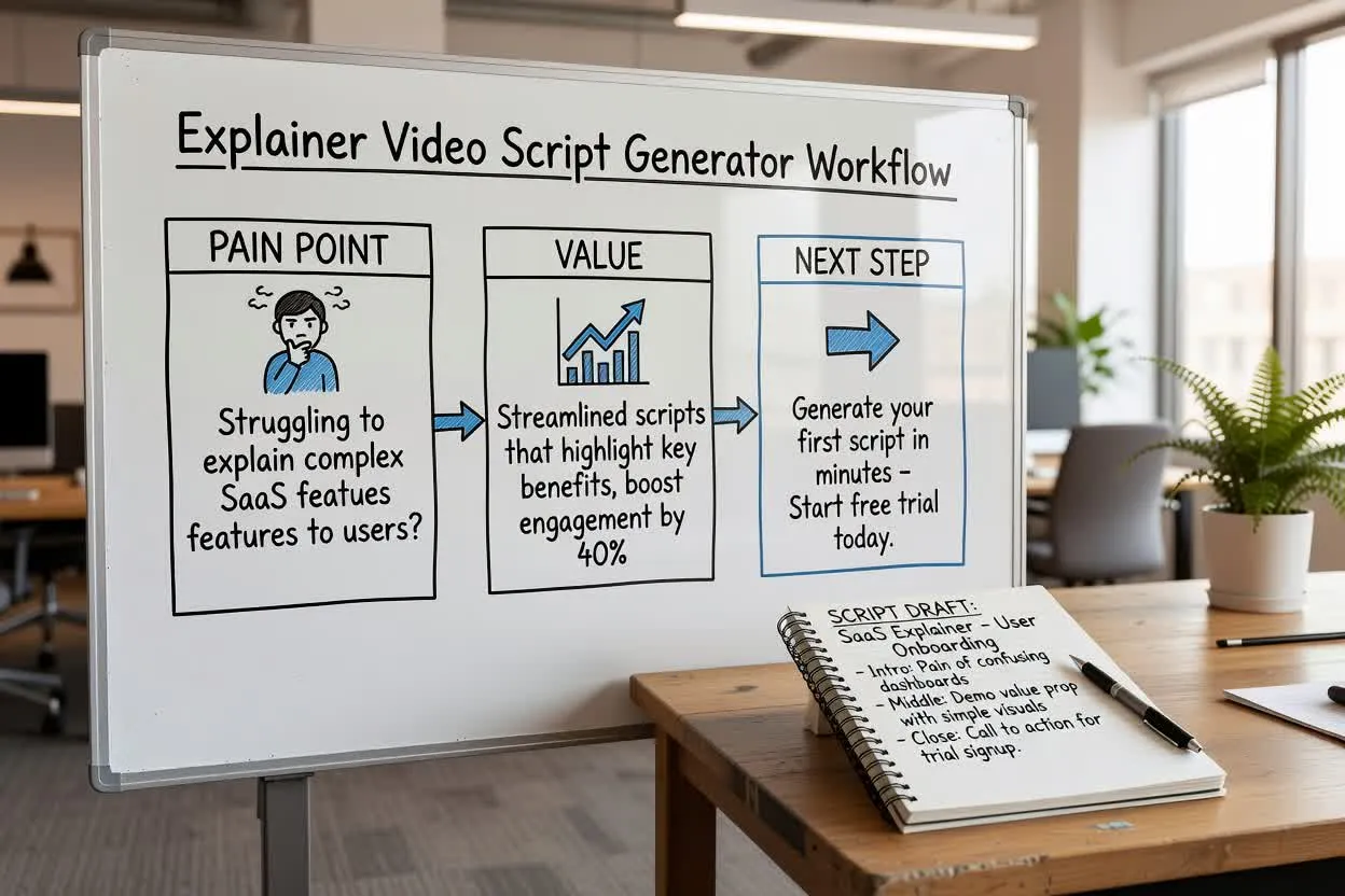 Draf Generator Skrip Video Penjelasan untuk penjelasan produk perangkat lunak