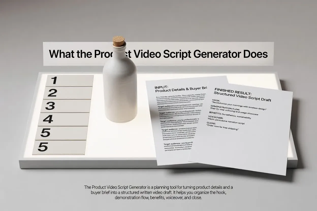 A brief and the product video script generator draft it returned
