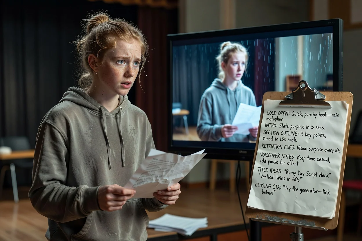 A YouTube script plan for a vertical short, with a one-line hook and three fast beats