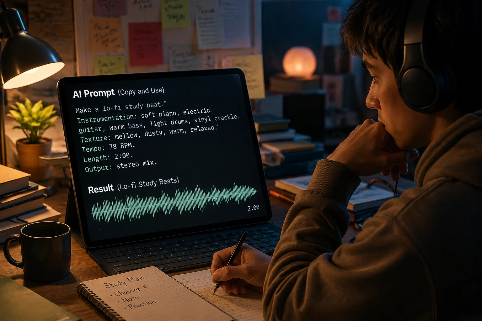Un resultado generado a partir del prompt de ritmos lo-fi para estudiar
