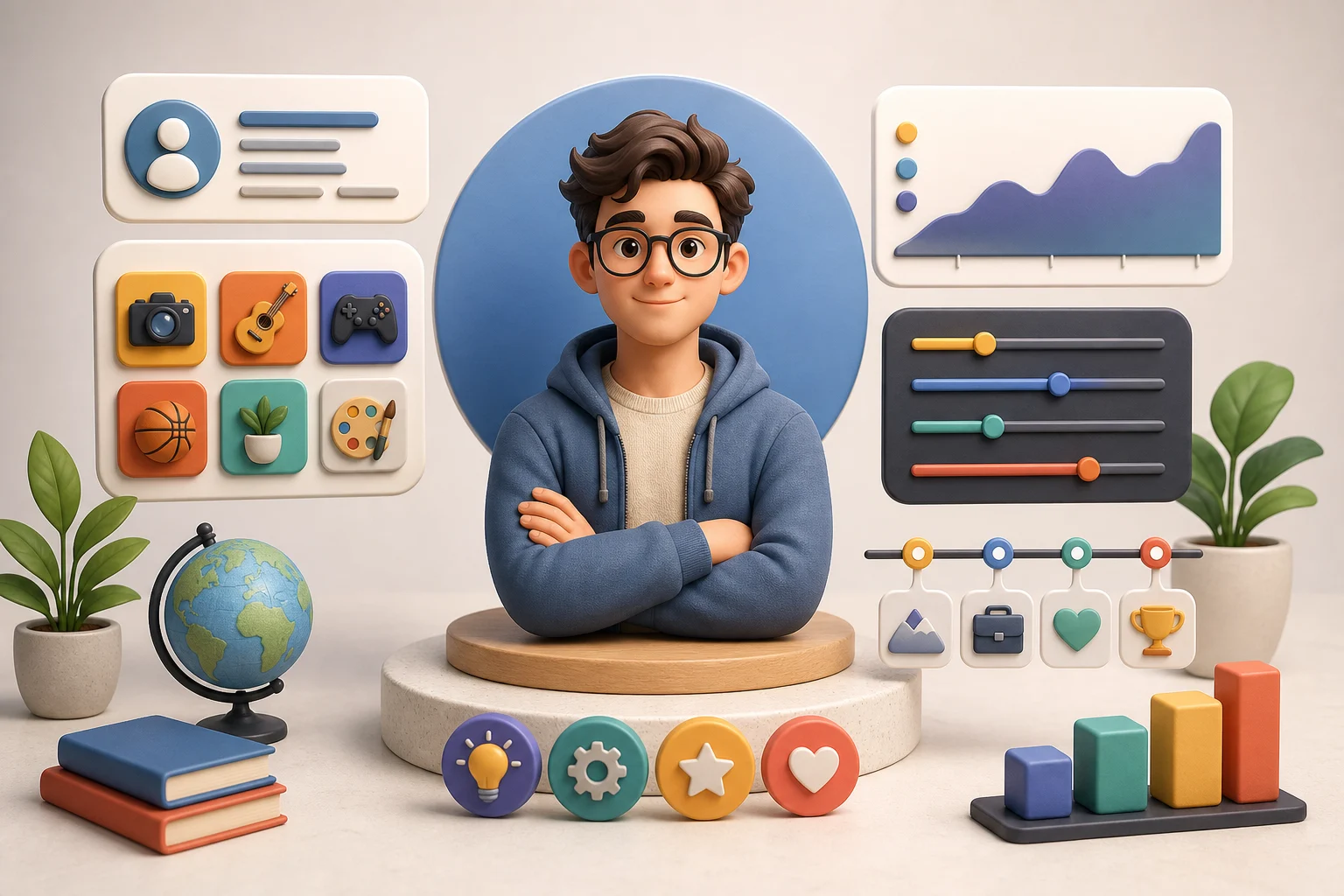 3D cartoon creator bio infographic