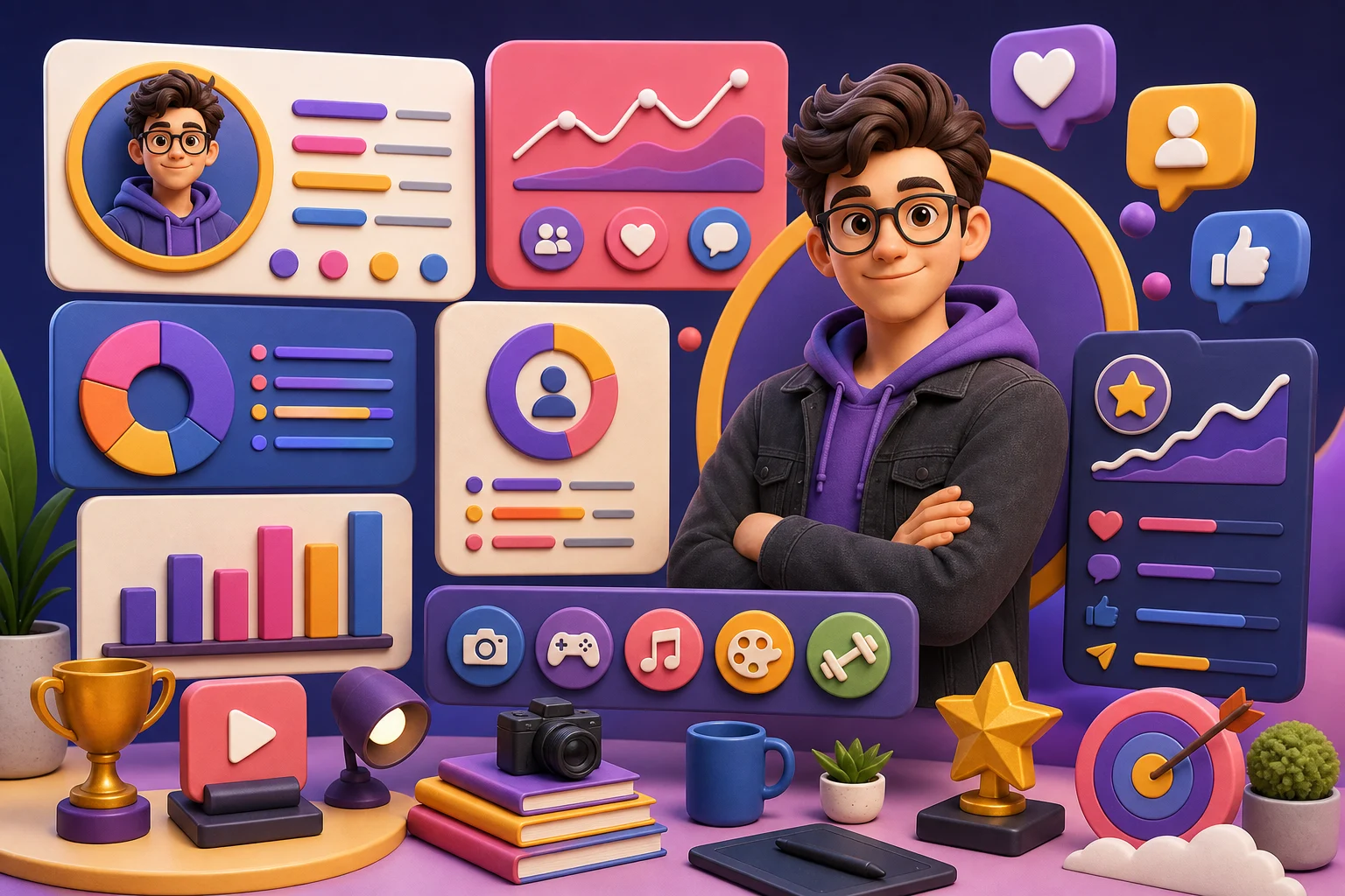 3D cartoon fun facts infographic