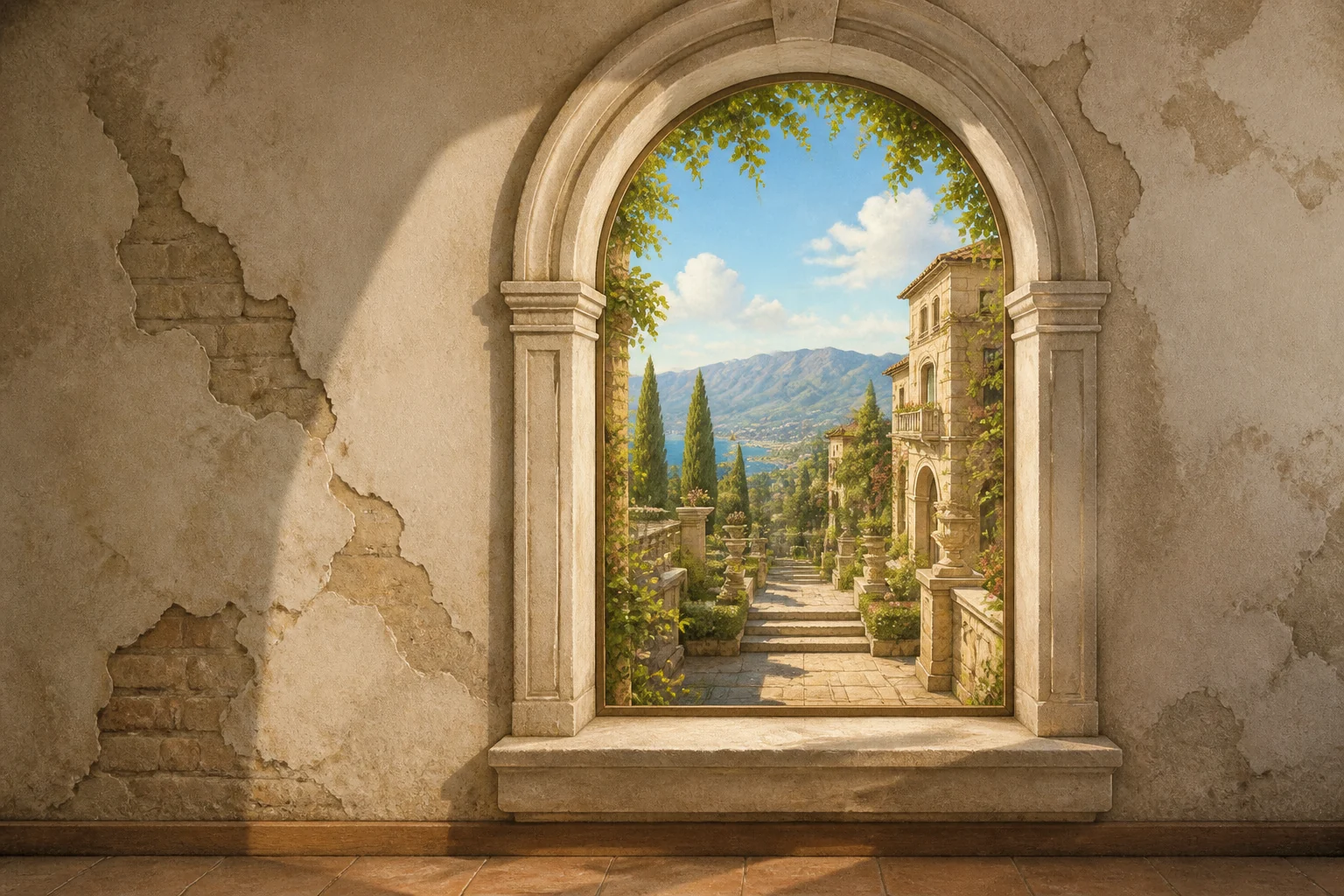 AI 3D Trompe L'Oeil Art Generator sample result with a realistic wall-bending optical illusion artwork 2