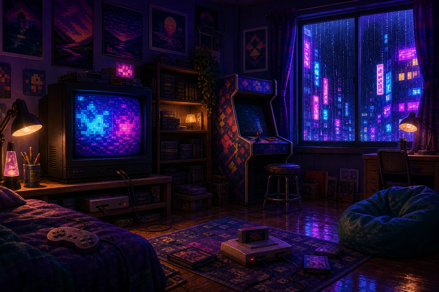 AI 90s Gaming Scene Generator sample result with a nostalgic console-era gaming room scene 5