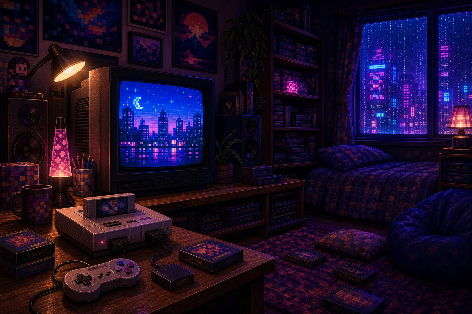 AI 90s Gaming Scene Generator sample result with a nostalgic console-era gaming room scene 6