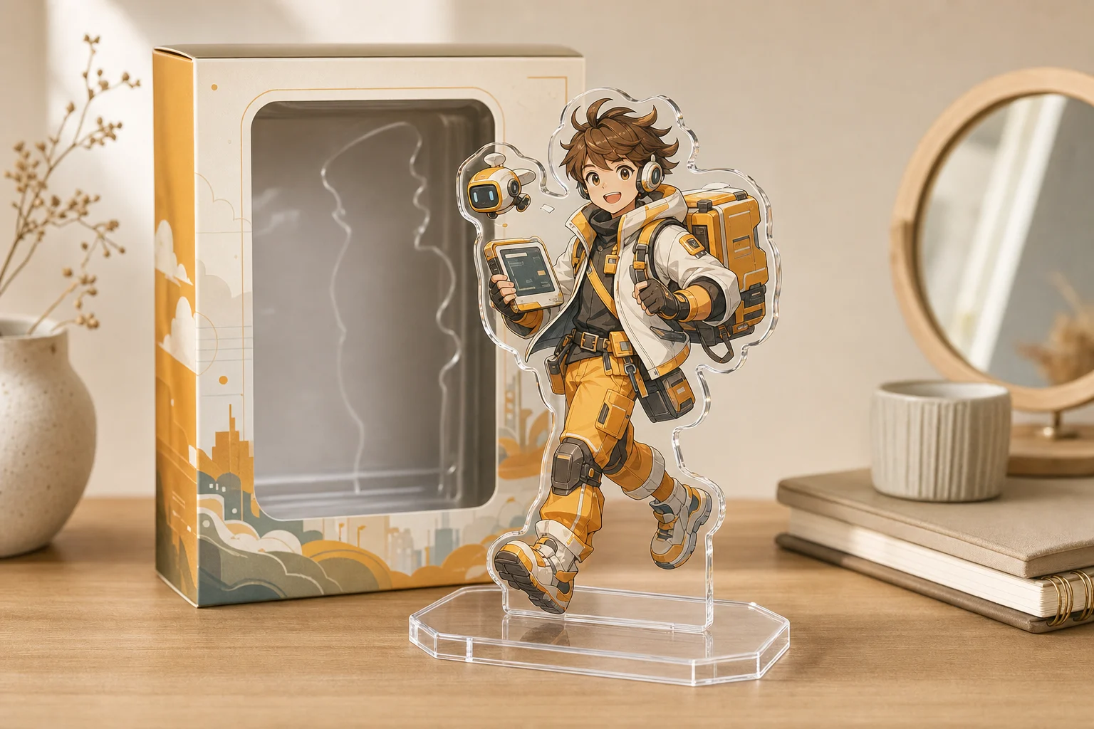 AI Acrylic Action Figure Generator sample result with a clear acrylic stand-style action figure render 2
