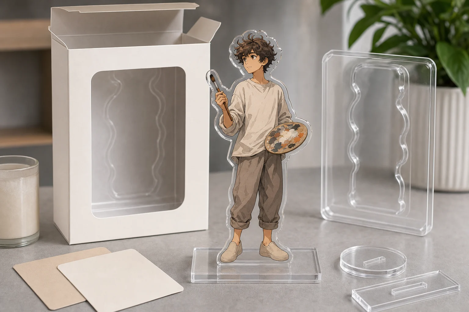 AI Acrylic Action Figure Generator sample result with a clear acrylic stand-style action figure render 6