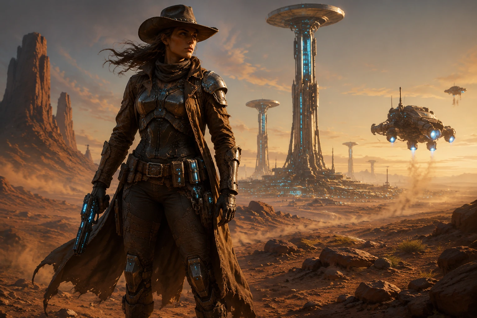 Science fiction Western cowgirl bounty hunter