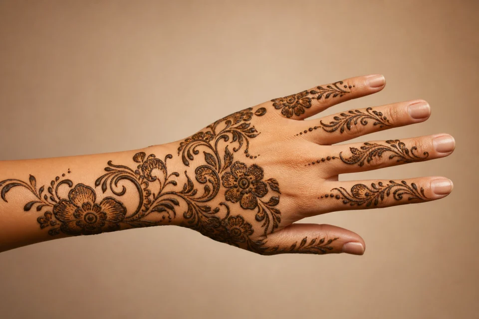 Arabic floral henna with flowing vines
