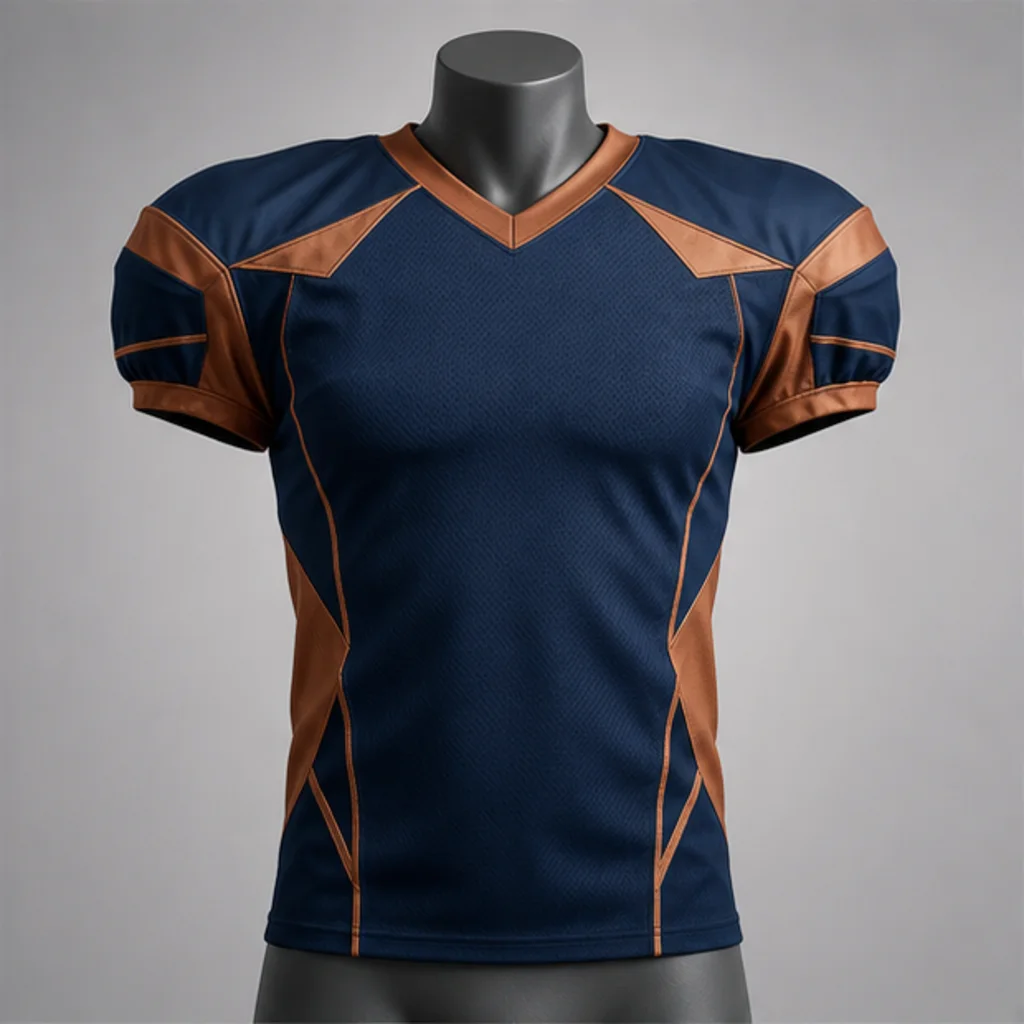 Concepto genérico de camiseta de fútbol en azul marino y cobre