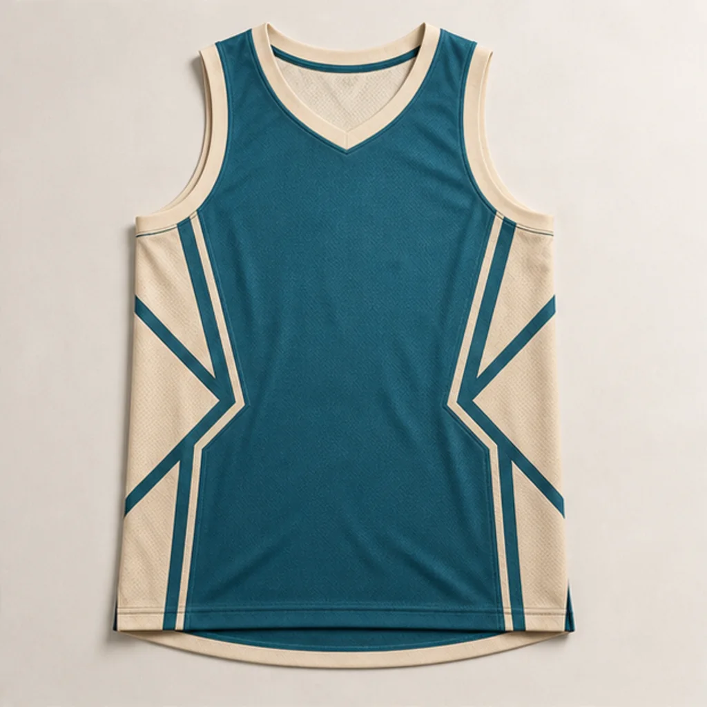 Concepto genérico de camiseta de baloncesto en verde azulado y crema