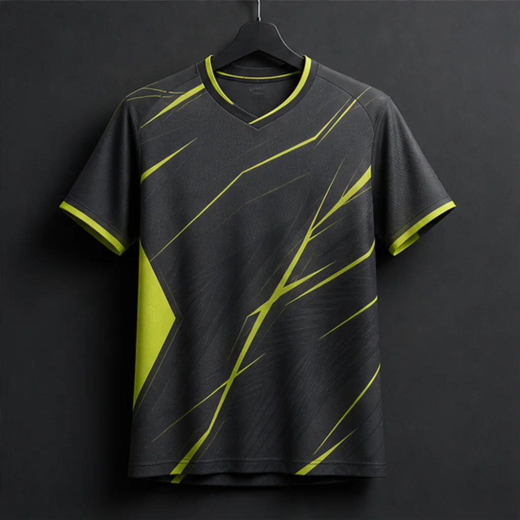 Concepto genérico de camiseta para esports en gris carbón y verde lima