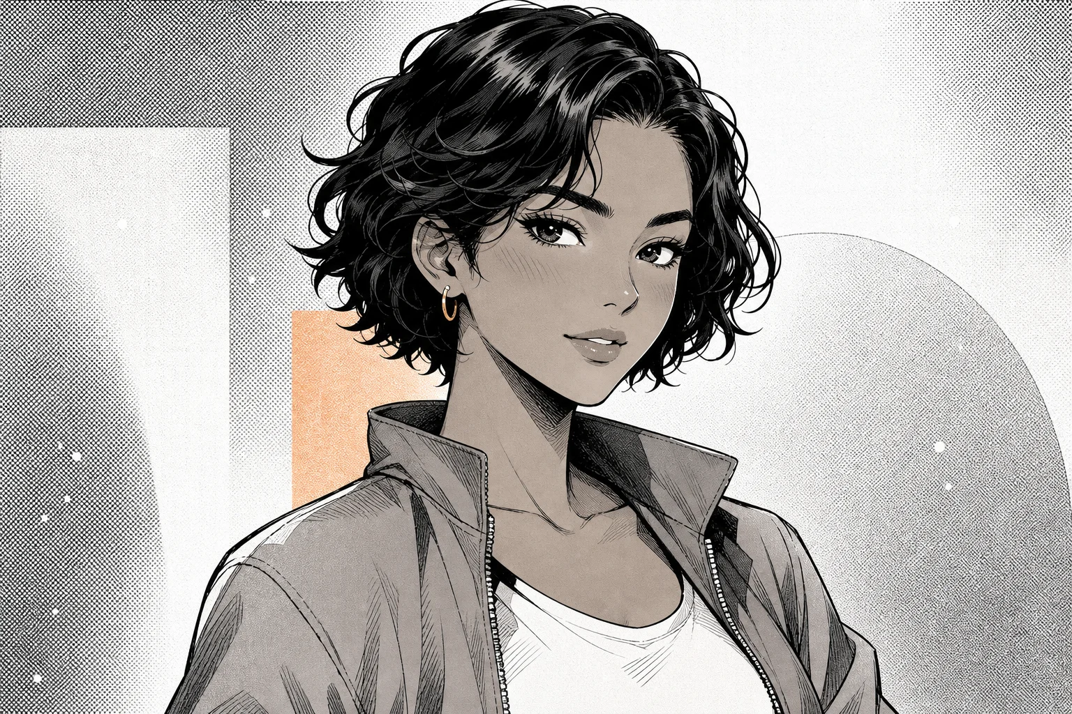 Manga portrait with ink lines and screentones 1