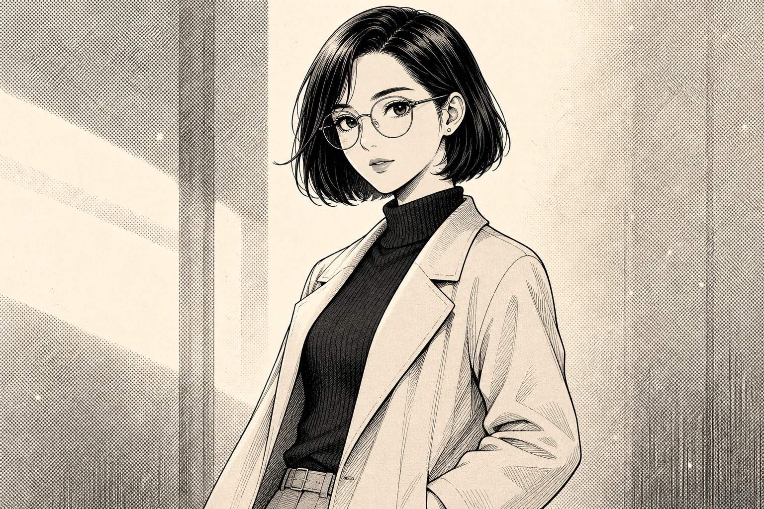 Manga portrait with ink lines and screentones 3