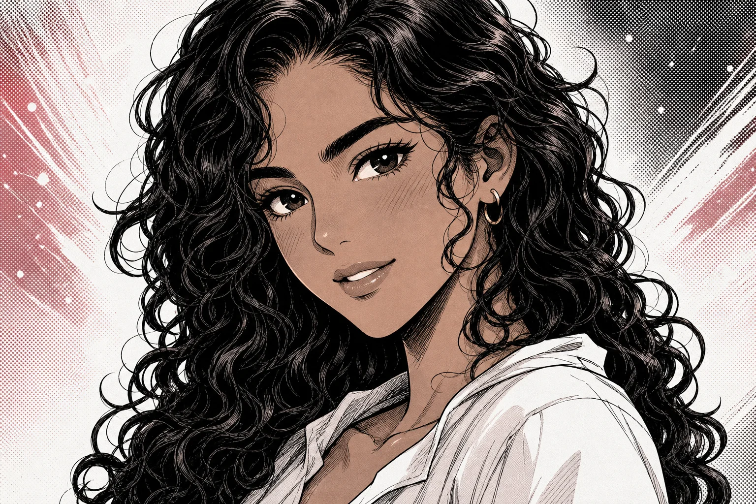 Manga portrait with ink lines and screentones 4