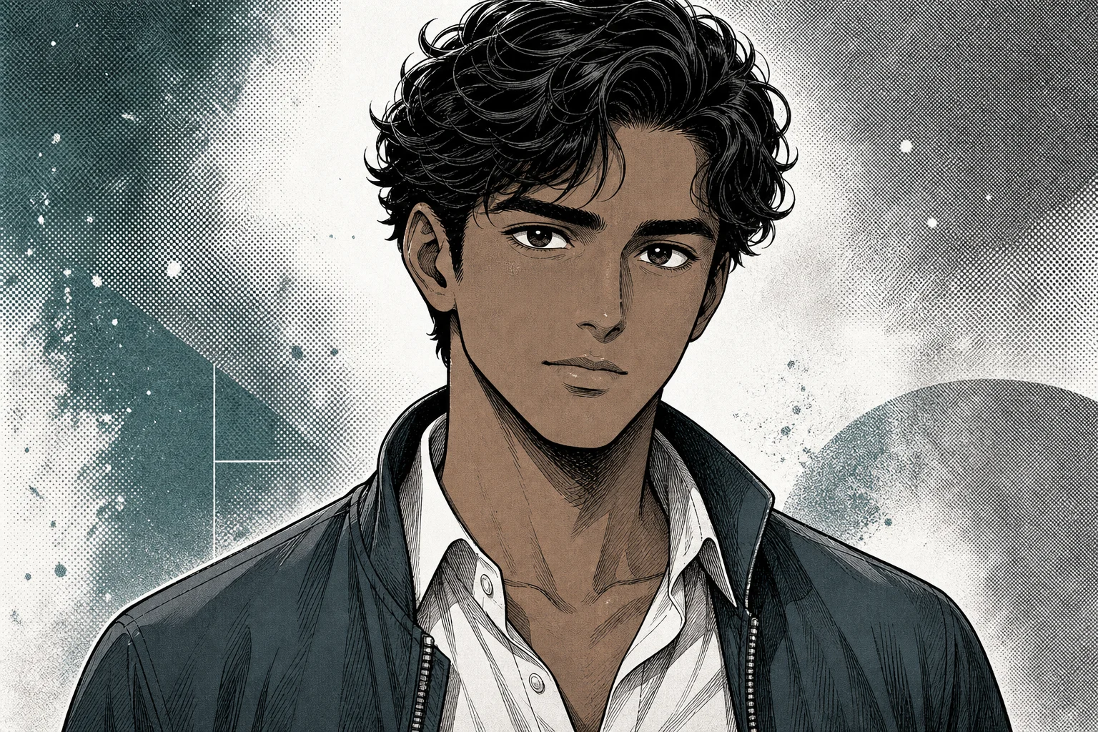 Manga portrait with ink lines and screentones 5