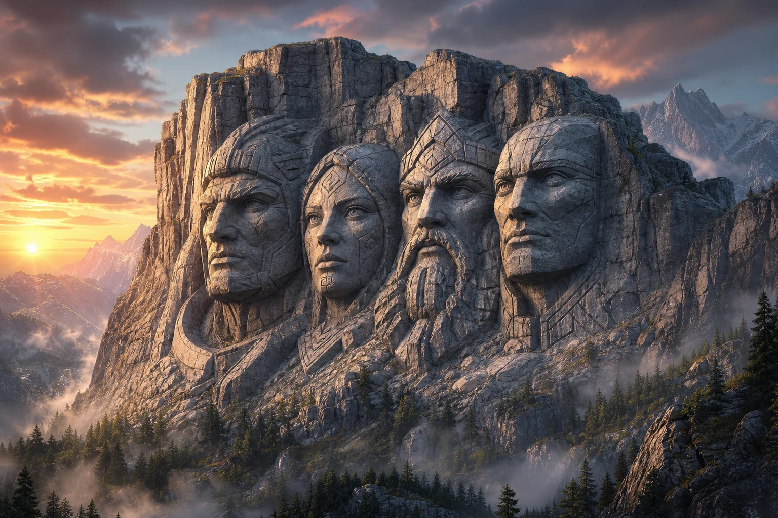 Mount Rushmore-style carved stone portrait 1