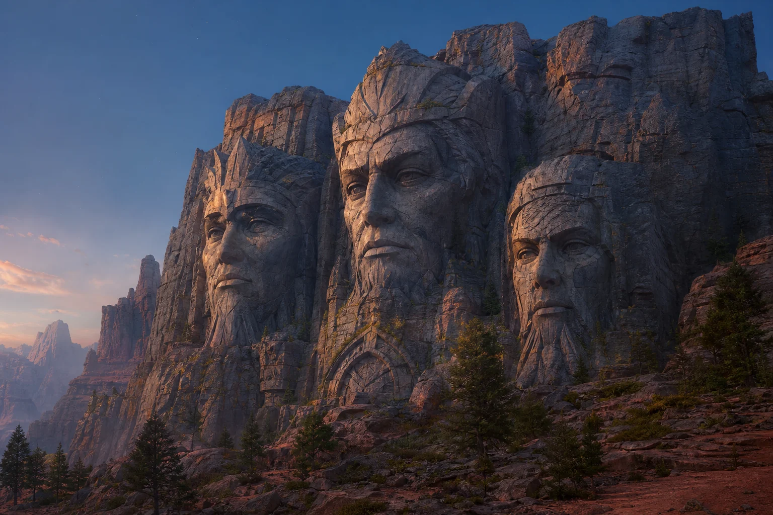 Mount Rushmore-style carved stone portrait 2