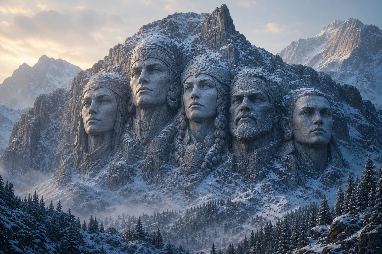 Mount Rushmore-style carved stone portrait 3