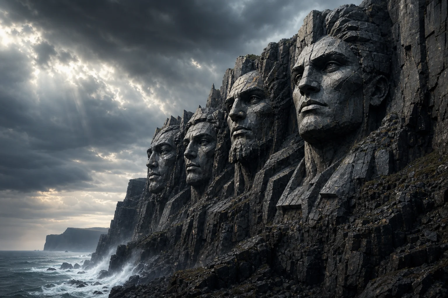 Mount Rushmore-style carved stone portrait 4