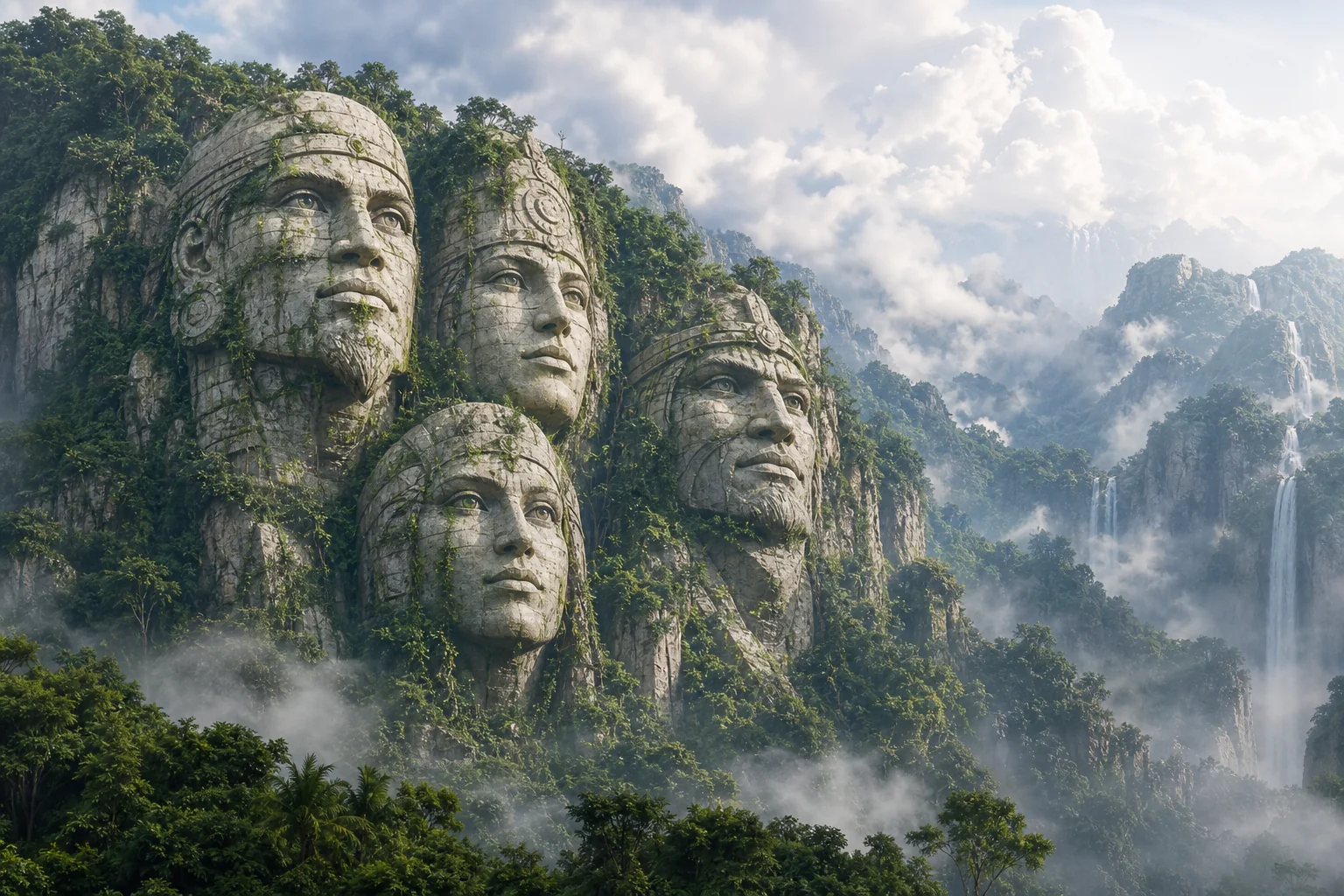 Mount Rushmore-style carved stone portrait 6