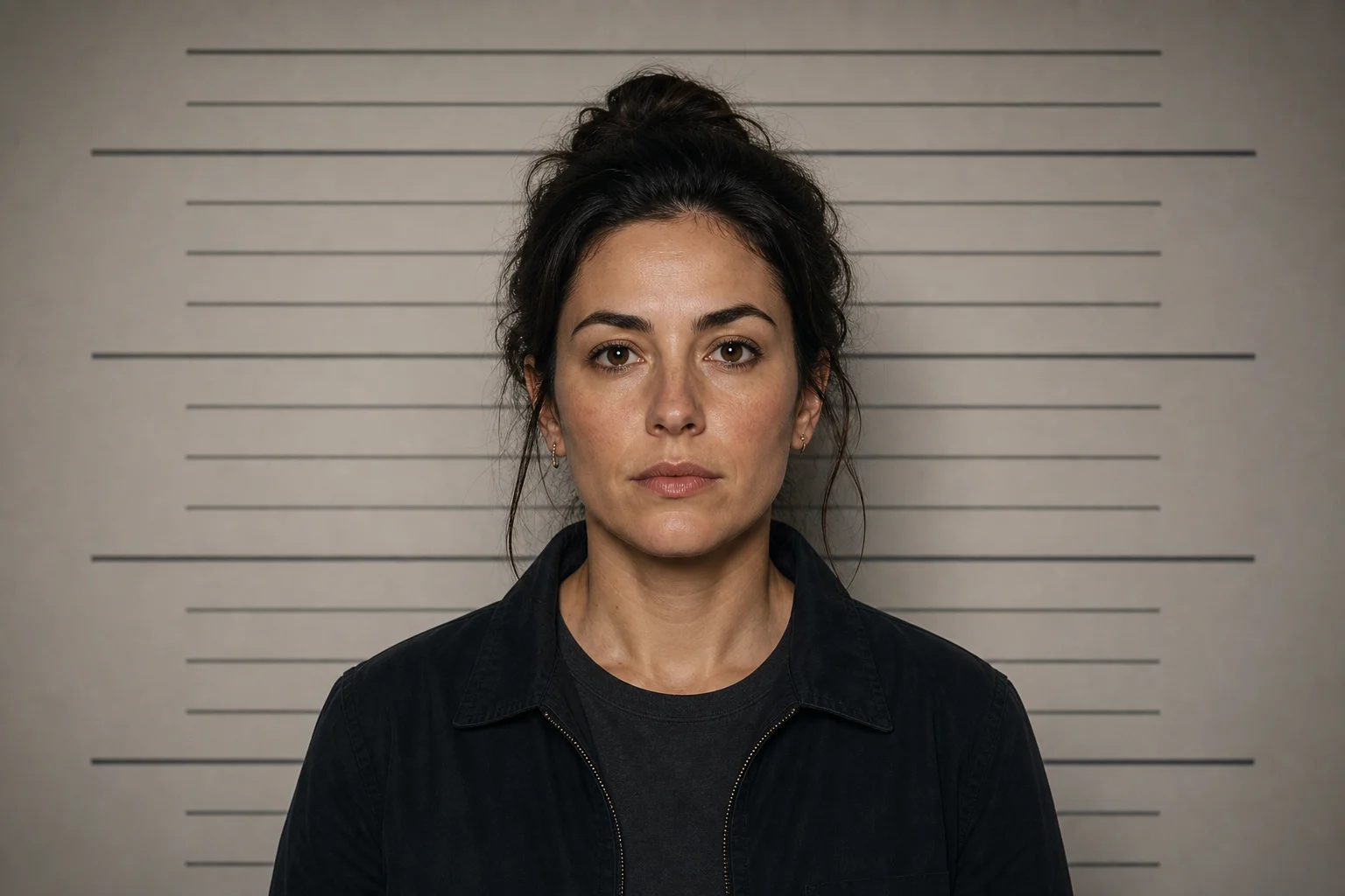 Cinematic AI mugshot-style portrait 1