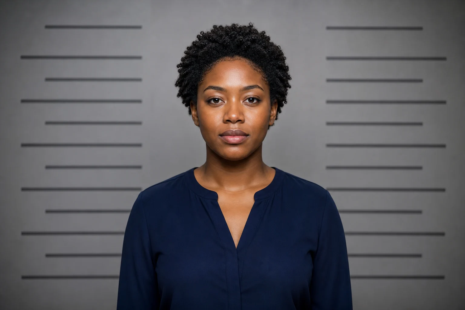 Cinematic AI mugshot-style portrait 3