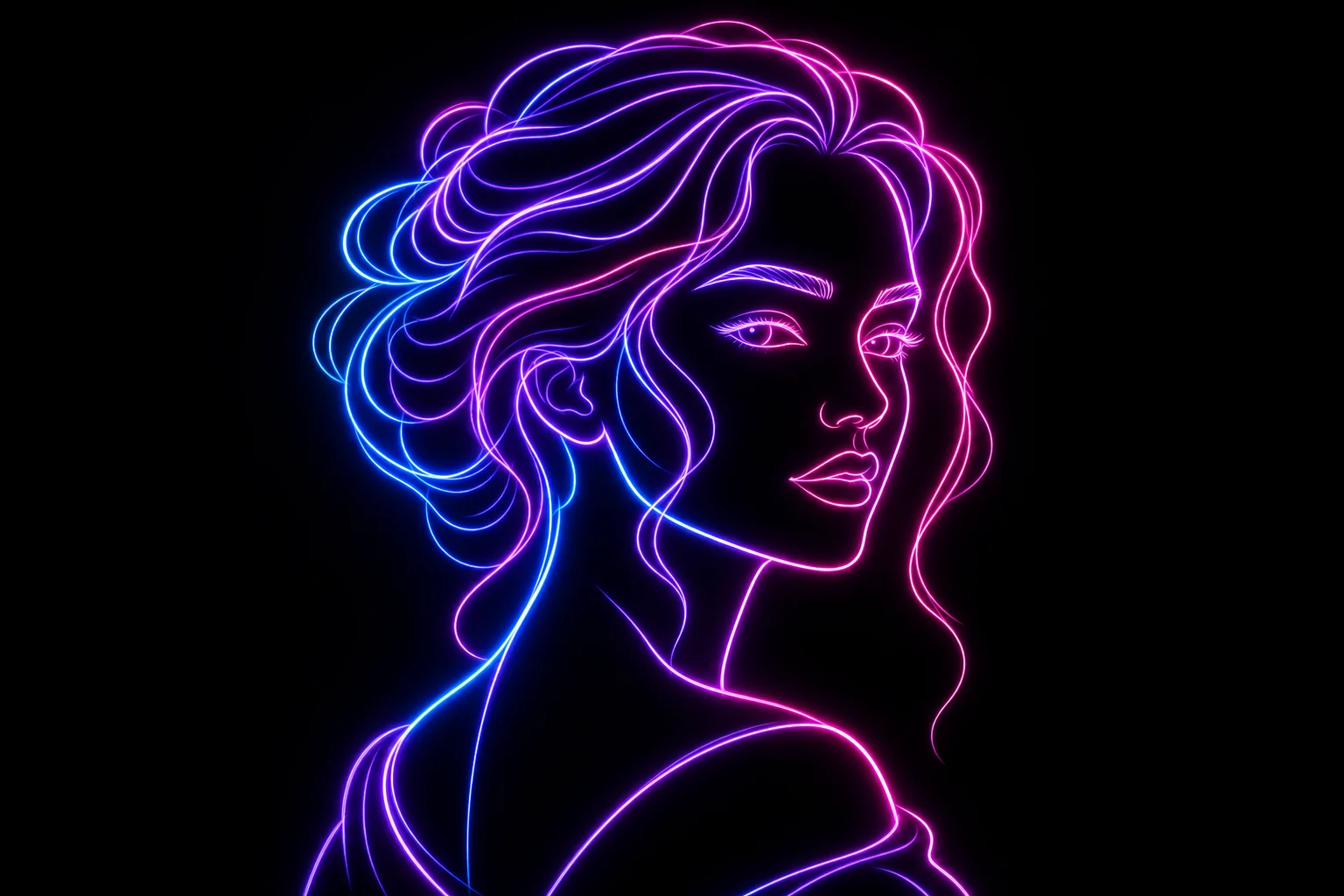 Glowing neon line art portrait result 1