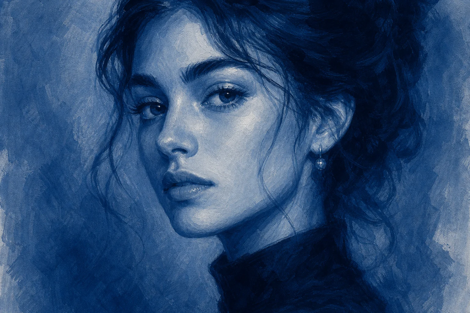 Prussian blue portrait artwork example 1