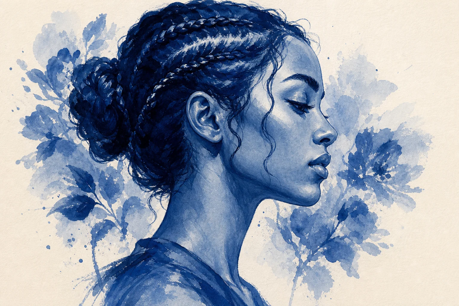 Prussian blue portrait artwork example 3