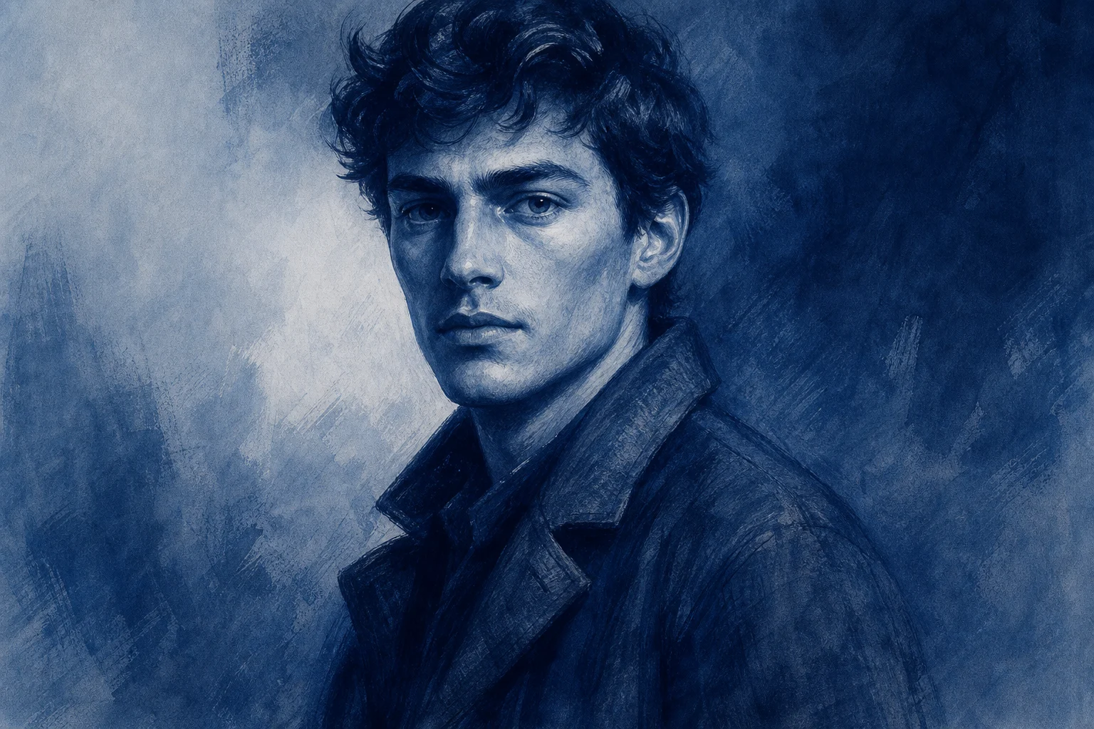 Prussian blue portrait artwork example 4