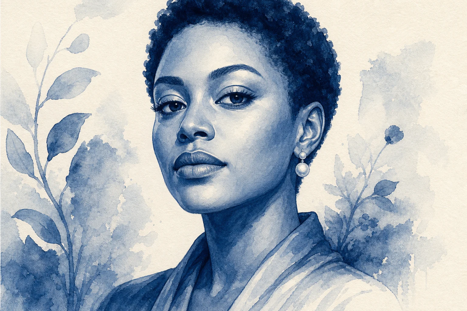 Prussian blue portrait artwork example 5