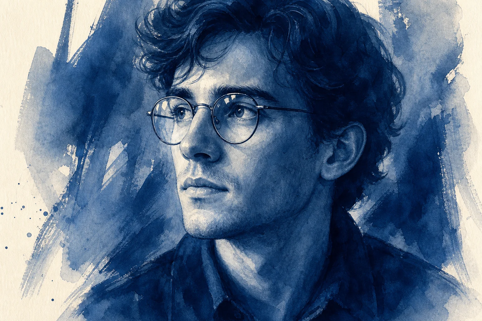Prussian blue portrait artwork example 6