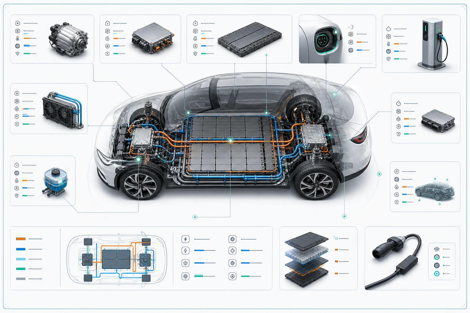 electric car technical infographic poster example