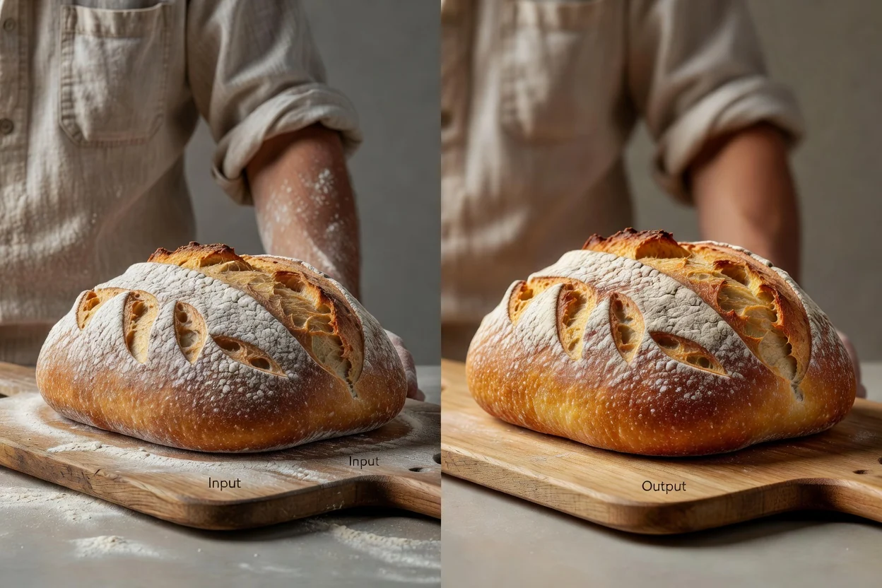 The small source and the larger upscaled download side by side, with the increased pixel dimensions visible.