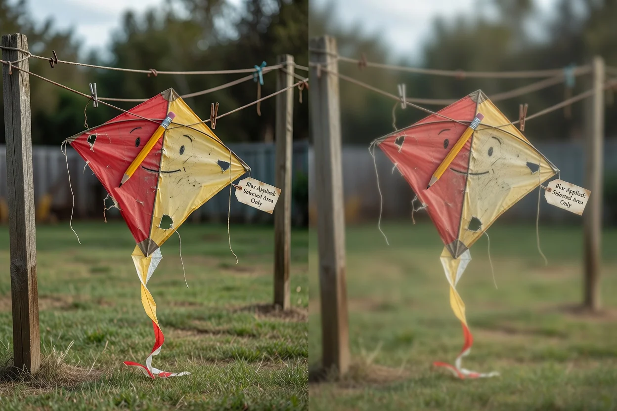 La herramienta del navegador completa una única edición de desenfoque localmente, sin un paso de carga en el flujo.