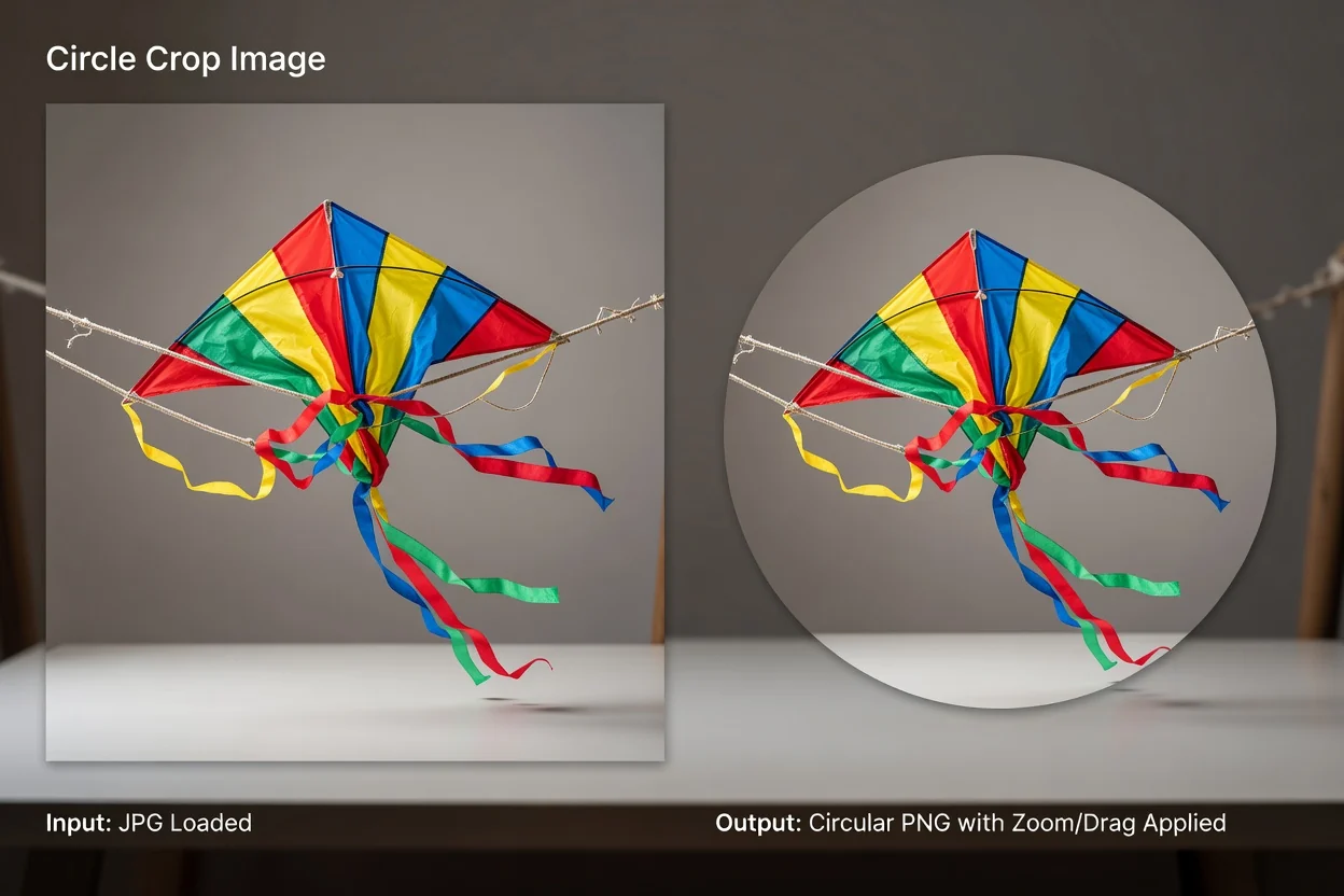 The circle crop tool with a portrait loaded inside the round frame, zoomed in past 100%.