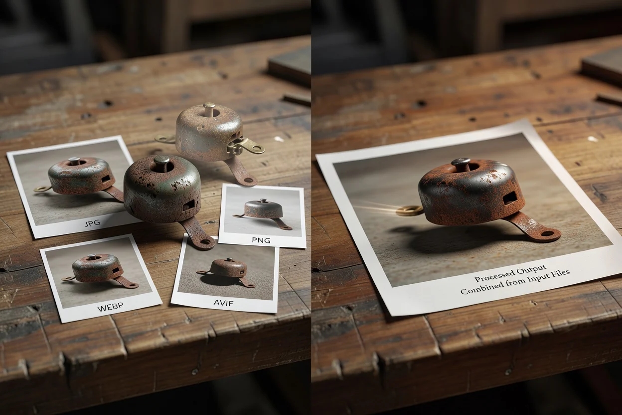 The single combined download with the source images placed in the chosen order and spacing.